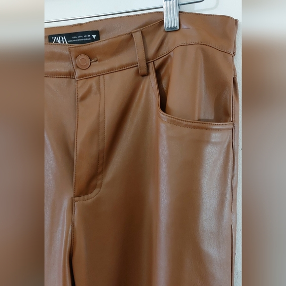 Zara Cognac-Brown Faux Leather Pants - Picture 5 of 5